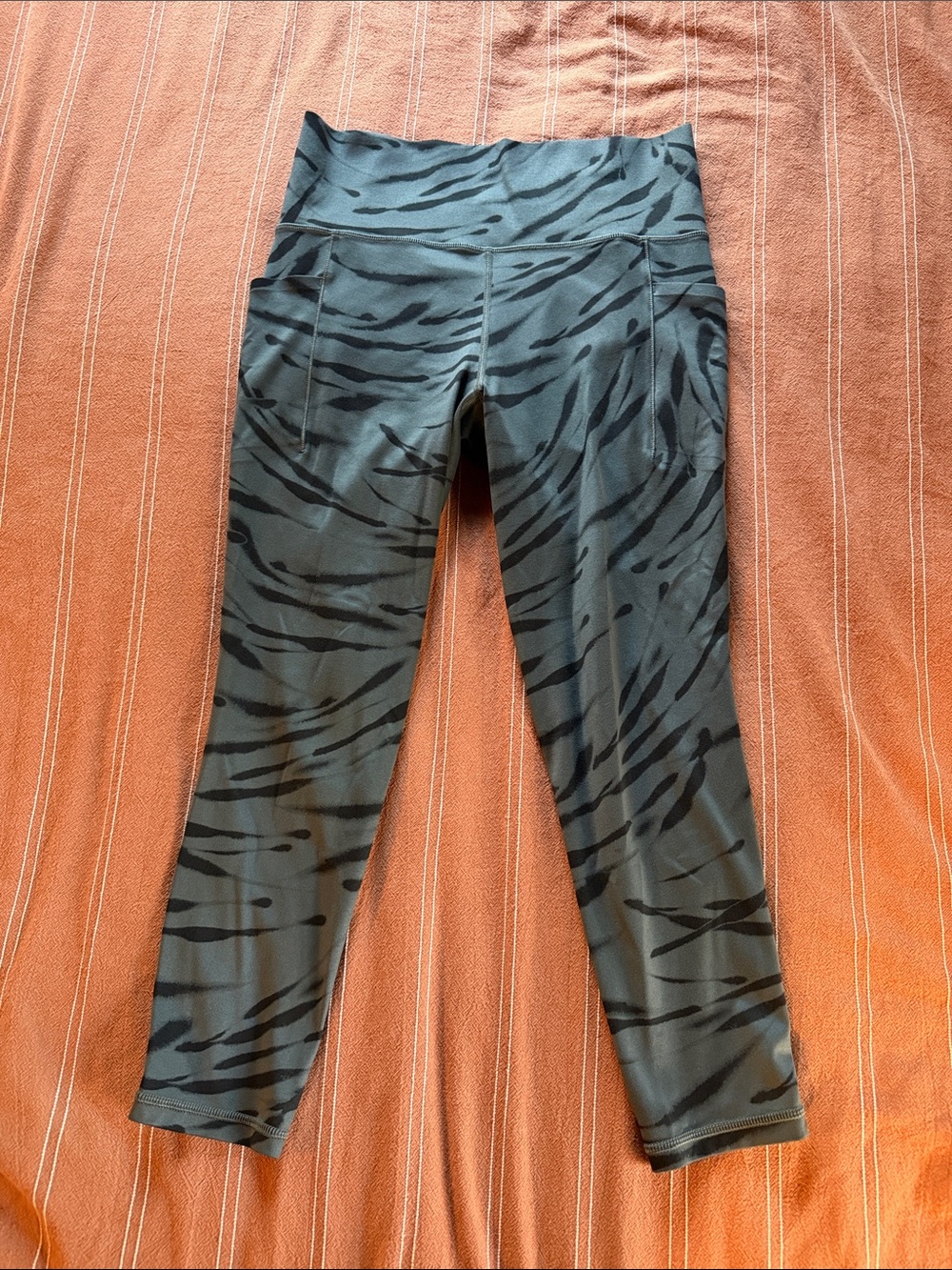 Athleta Gray Leggings with Black Tiger-Stripe Print